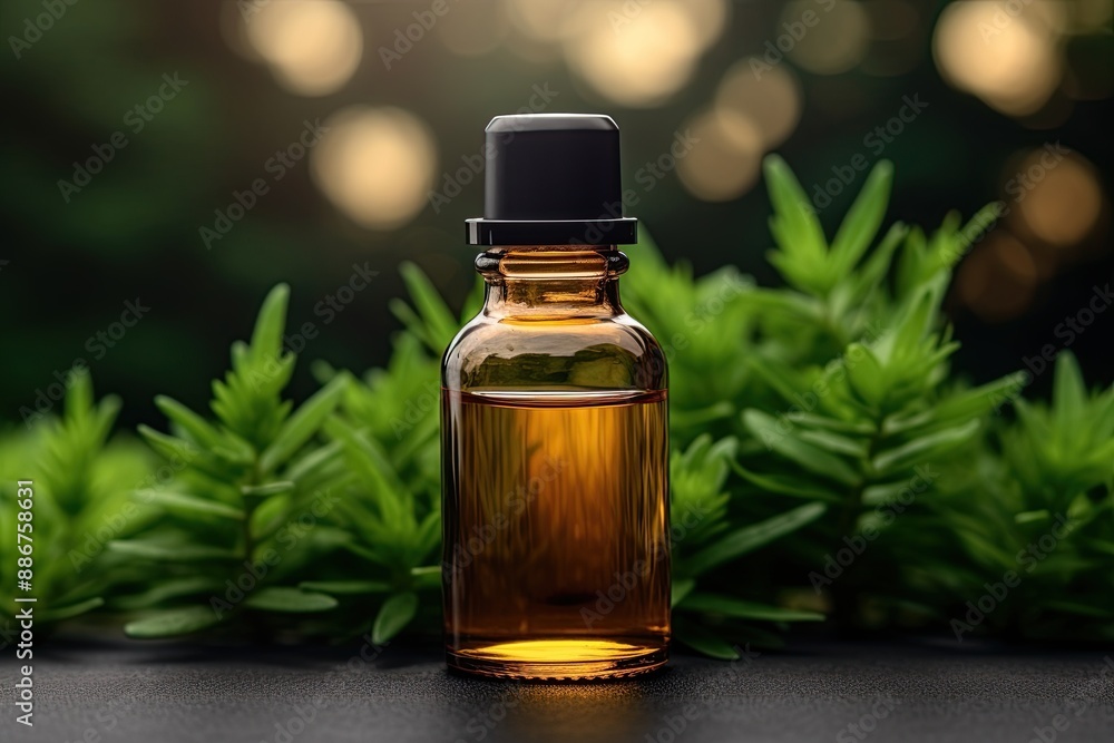 Herbal oil in small glass bottle. Ai Generative Herbal oil in small glass bottle. Ai Generative