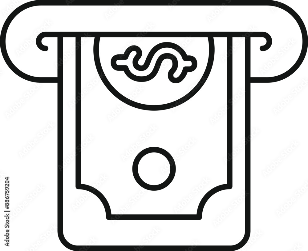Line icon of an atm dispensing a banknote, representing financial transactions Line icon of an atm dispensing a banknote, representing financial transactions