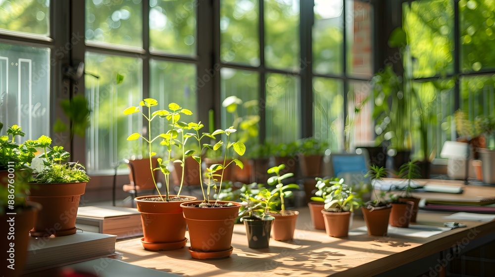 Fototapeta premium A mini-garden on the windowsill in the office img