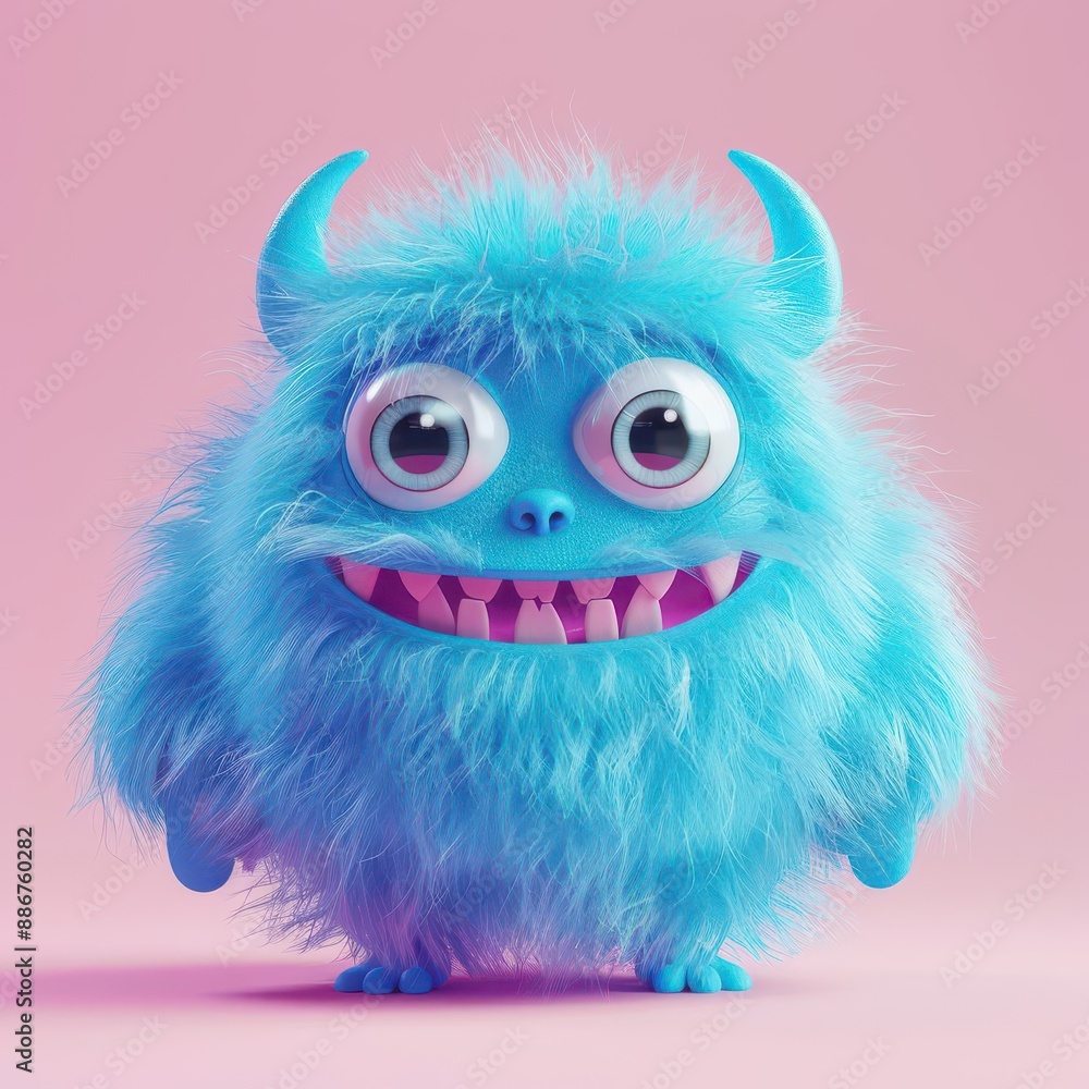 adorable 3d cartoon monster with fluffy blue fur big expressive eyes and a mischievous grin set against a playful pastel background adorable 3d cartoon monster with fluffy blue fur big expressive eyes and a mischievous grin set against a playful pastel background