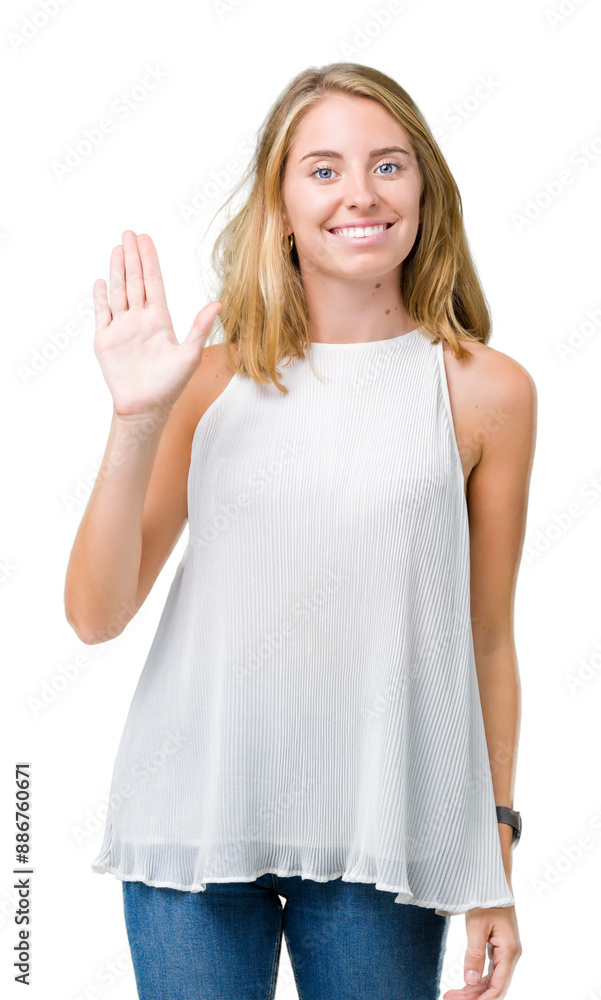 Beautiful young elegant woman over isolated background Waiving saying hello happy and smiling, friendly welcome gesture Beautiful young elegant woman over isolated background Waiving saying hello happy and smiling, friendly welcome gesture