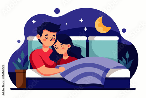 couple laying in the bad with sadness, flat vector illustration design concept