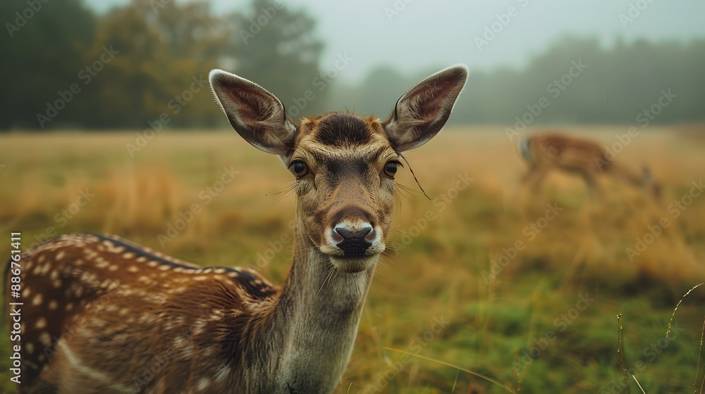 Deer on the farm walking around the spacious image Deer on the farm walking around the spacious image