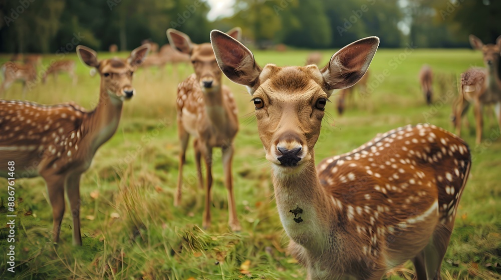 Deer on the farm walking around the spacious picture