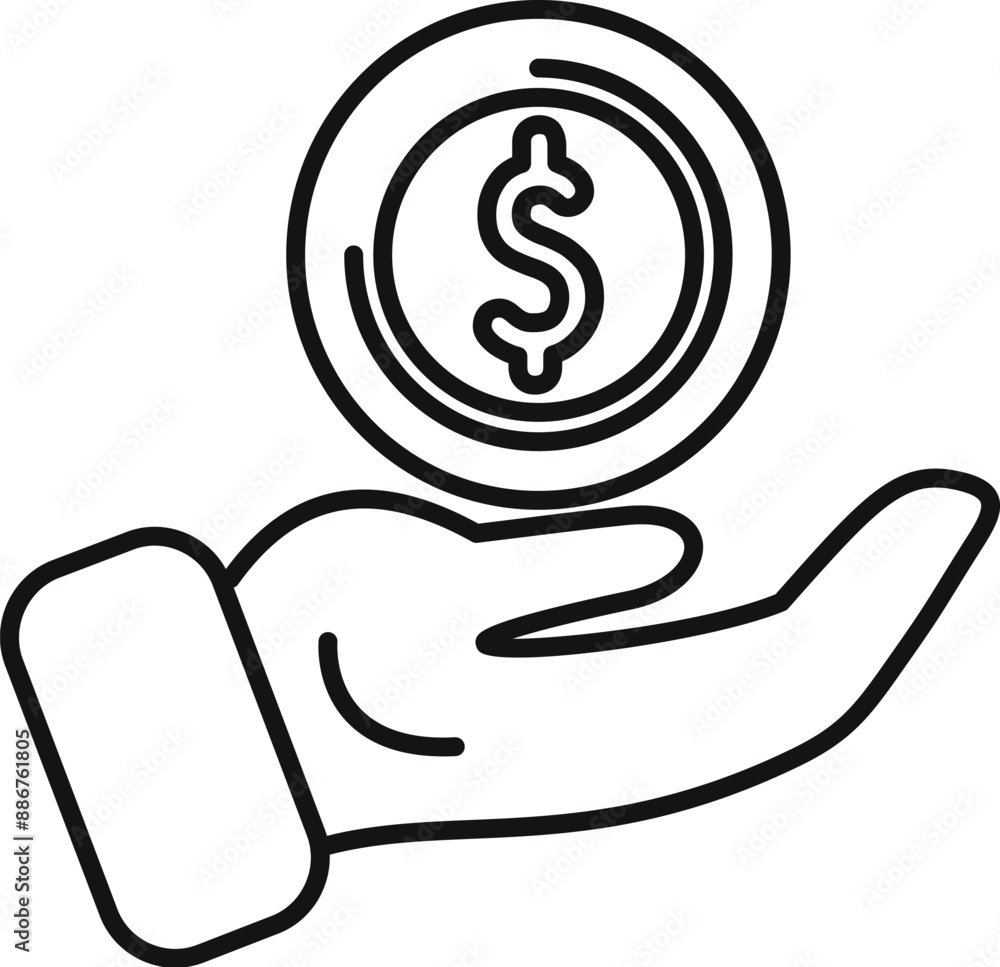 Businessman is holding a large dollar coin, depicting investment and financial success Businessman is holding a large dollar coin, depicting investment and financial success