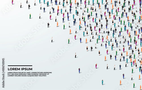 A large group of workers on white background with text space. Labour people crowd seamless background. Labor day concept. Vector illustration