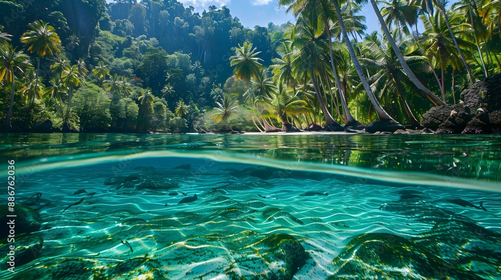 An island with wild tropical forest and numerous An island with wild tropical forest and numerous