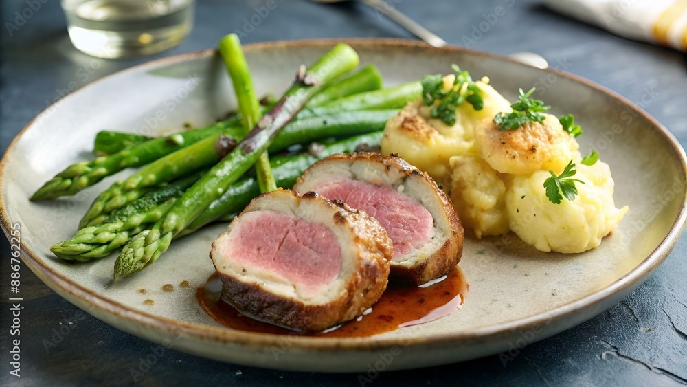 Lammlachse mit Kartoffelgratin und grüner Spargel Lammlachse mit Kartoffelgratin und grüner Spargel