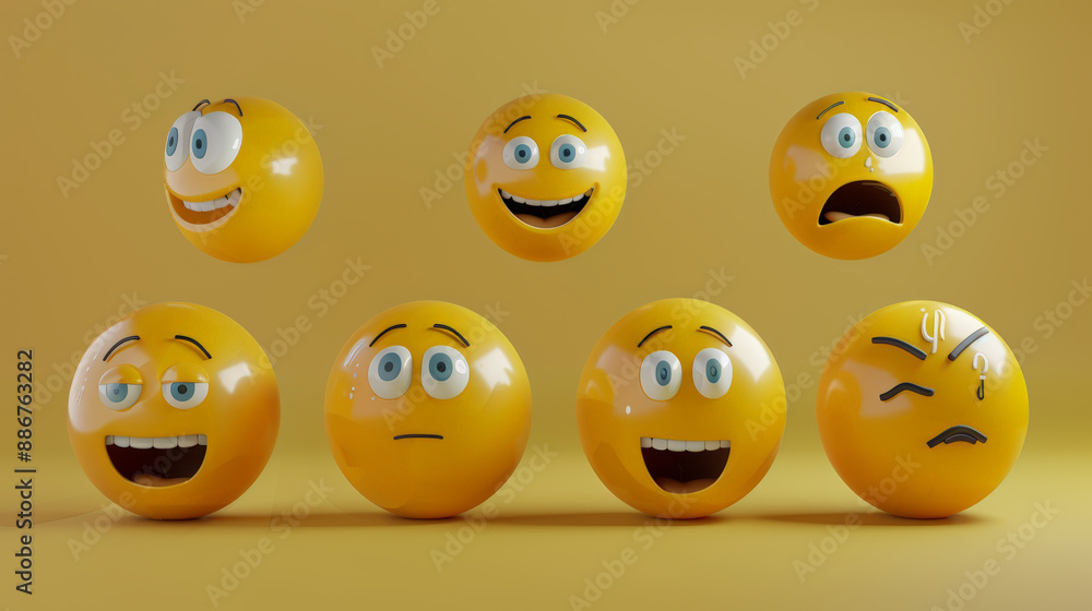 set of realistic 3d emojis in various points of view set of realistic 3d emojis in various points of view