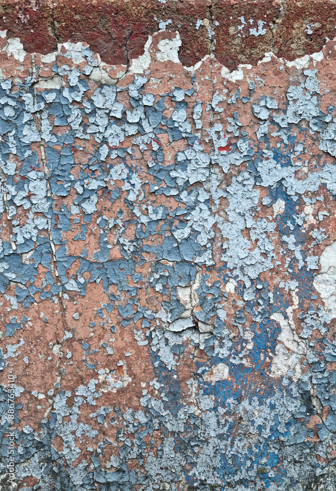 Texture of old rustic wall covered with gray and blue stucco. Multilayers of old paint on the wall. Textured background. Selective focus Texture of old rustic wall covered with gray and blue stucco. Multilayers of old paint on the wall. Textured background. Selective focus