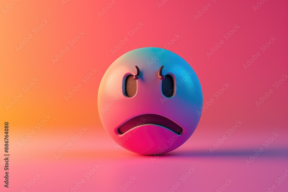 3D Sad Face Emoji Icon with Gradient Background 3D Sad Face Emoji Icon with Gradient Background
