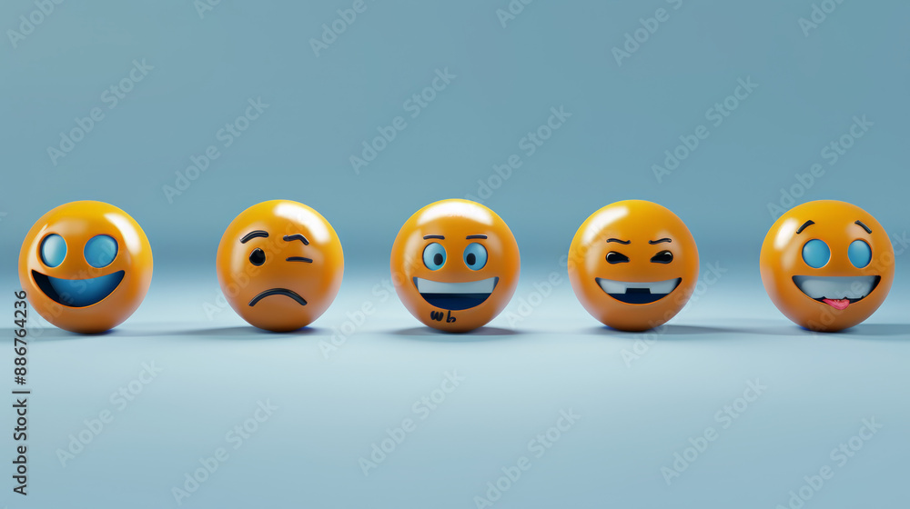 set of realistic 3d emojis in various points of view set of realistic 3d emojis in various points of view
