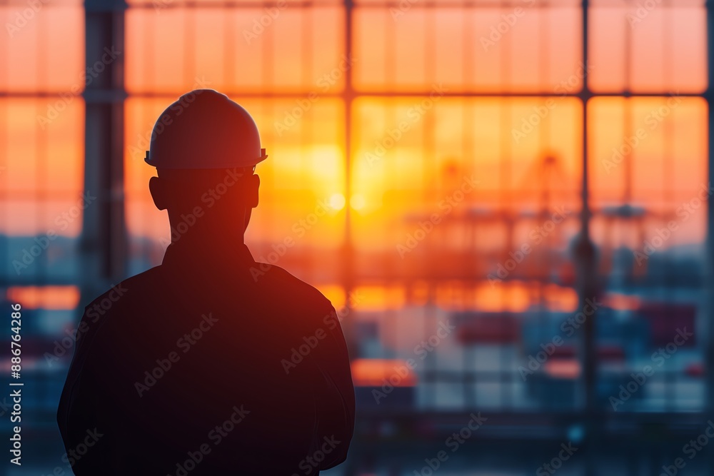 Silhouette of a logistics manager overseeing fleet management with digital tools, Silhouette logistics transportation manager routing, Fleet routing Silhouette of a logistics manager overseeing fleet management with digital tools, Silhouette logistics transportation manager routing, Fleet routing