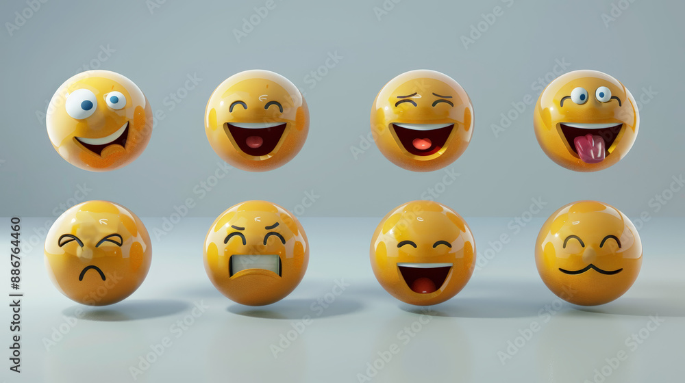 set of realistic 3d emojis in various points of view set of realistic 3d emojis in various points of view