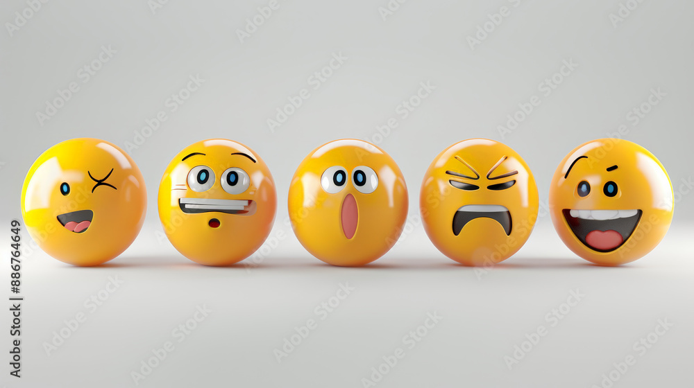 set of realistic 3d emojis in various points of view set of realistic 3d emojis in various points of view