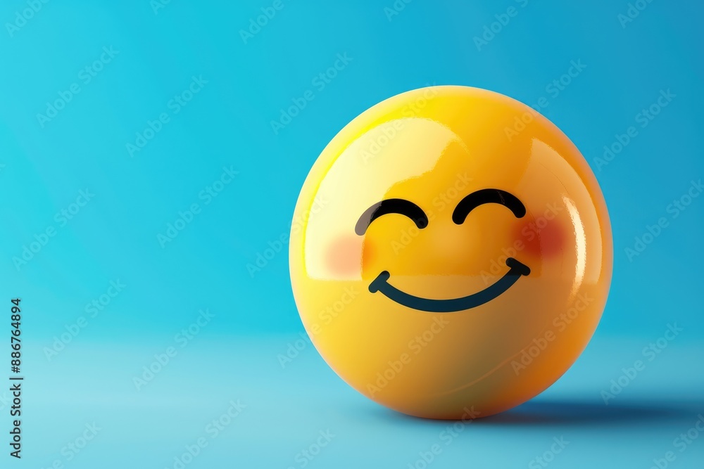 Fototapeta premium 3D Smiling Face Icon with Blue Background