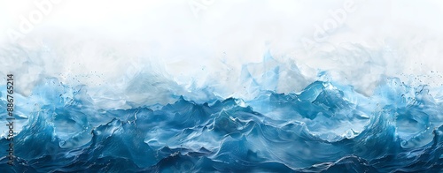 Water wave background, blue water surface with splash isolated on white transparent background