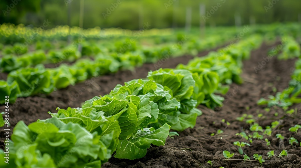 Lettuce plantation in spring with rows of plants img Lettuce plantation in spring with rows of plants img