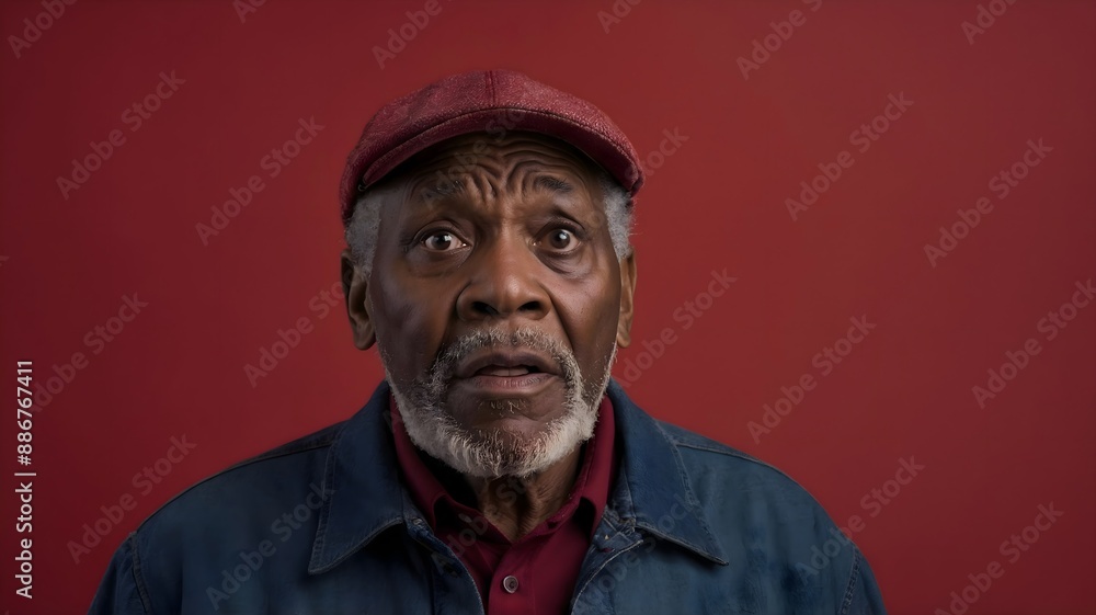 Portrait of an elderly black man who is in shock, orange background Portrait of an elderly black man who is in shock, orange background