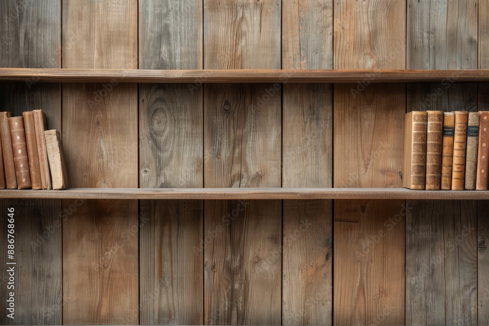 Wooden bookshelf with old books on a rustic wooden background. Perfect for vintage, library, or educational-themed projects. Wooden bookshelf with old books on a rustic wooden background. Perfect for vintage, library, or educational-themed projects.
