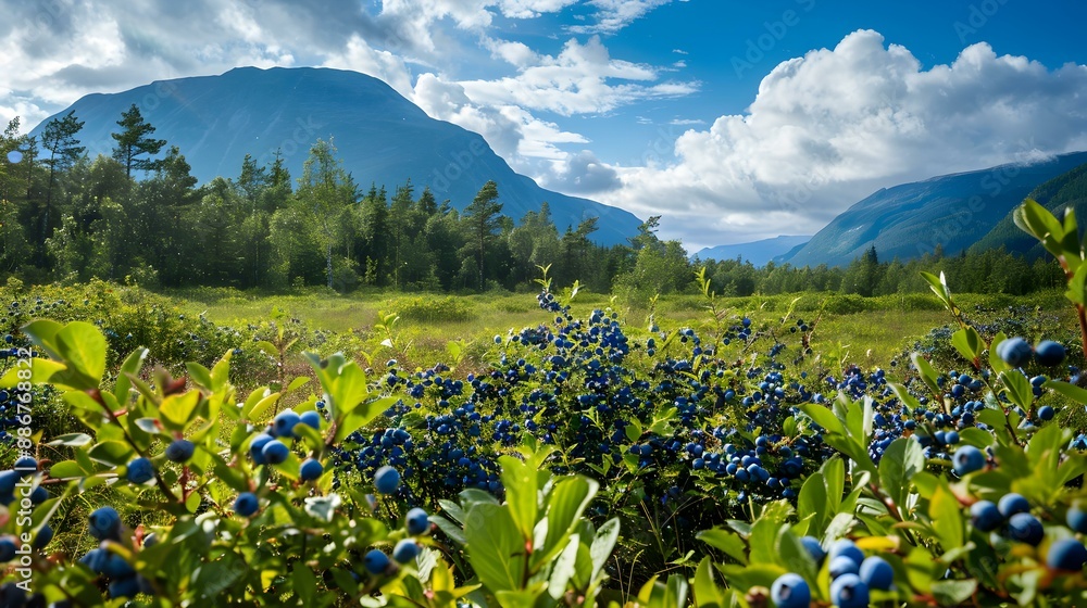 Blueberry fields in summer with bushes strewn image Stock Illustration ...