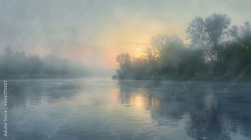 Fototapeta premium Dawn over the river as the fog lifts image