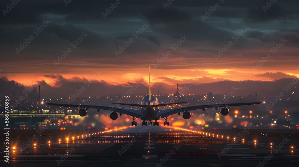 An airplane against the background of the sunset An airplane against the background of the sunset