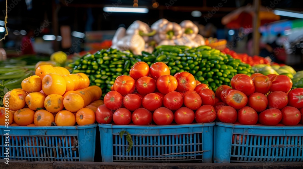 Fresh produce on display at a busy market Fresh produce on display at a busy market