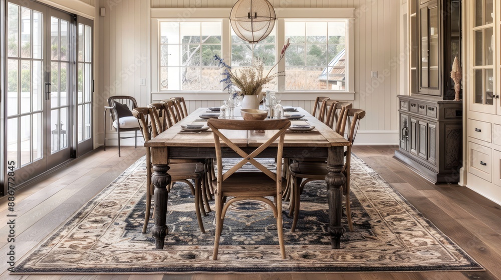 cozy farmhouse dining room with traditional style wood and linen decor vintage rug and warm atmosphere home interior design ideas cozy farmhouse dining room with traditional style wood and linen decor vintage rug and warm atmosphere home interior design ideas