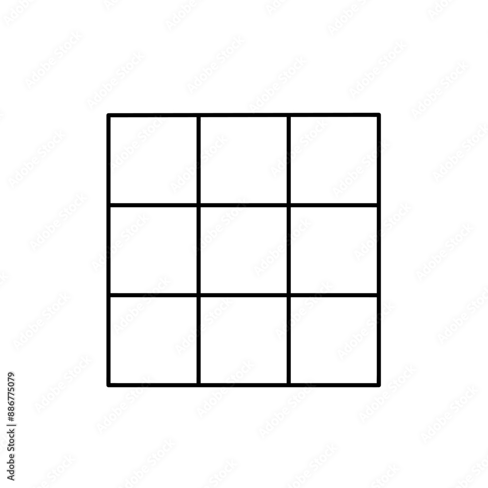 Square, nine squares, grid, cube. Sign, symbol, black and white vector illustration. Square, nine squares, grid, cube. Sign, symbol, black and white vector illustration.