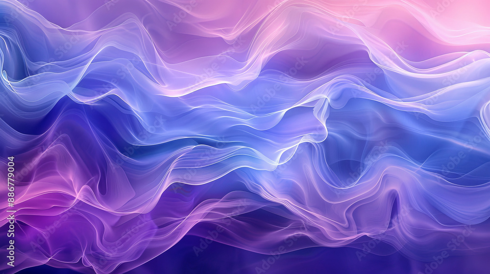 Obraz premium Flowing waves of vibrant purple and blue create an abstract artwork on a gradient background.