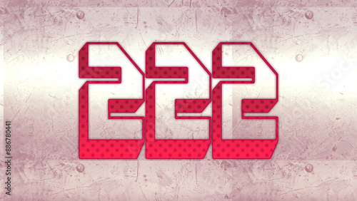 Cute 3d bold outline pink number design of 222 on white background.