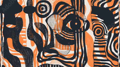 Abstract Psychedelic Background with torn paper collage and graphic elements. Vector Illustration