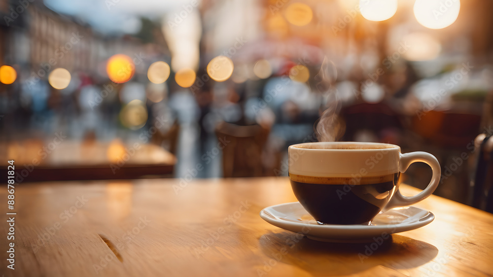 Fototapeta premium A Cup Of Coffee, A Tilt Shift Photo, Anamorphic Bokeh, Italian. Generative AI