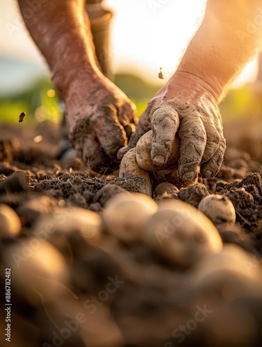Wallpaper Mural Close-up of farmer's hands harvesting potatoes from the soil. Torontodigital.ca