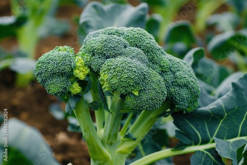 Wallpaper Mural Lush green garden scene features a large broccoli plant with vibrant leaves. Other plants surround it, rustling in gentle breeze. Soft light highlights rich colors and textures. Torontodigital.ca