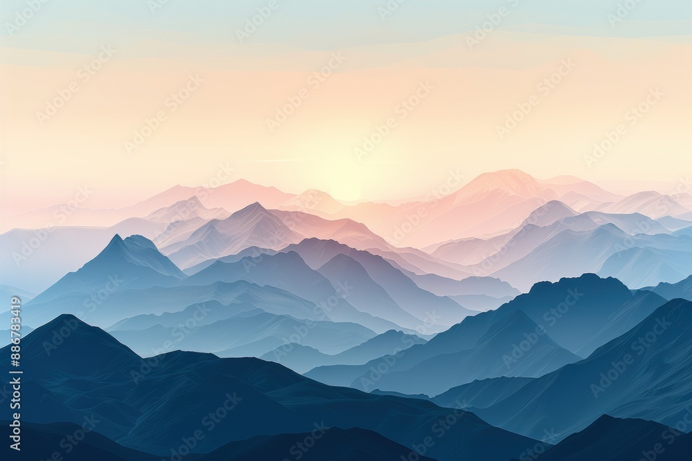 Fototapeta premium Gentle sunrise over distant mountain ranges