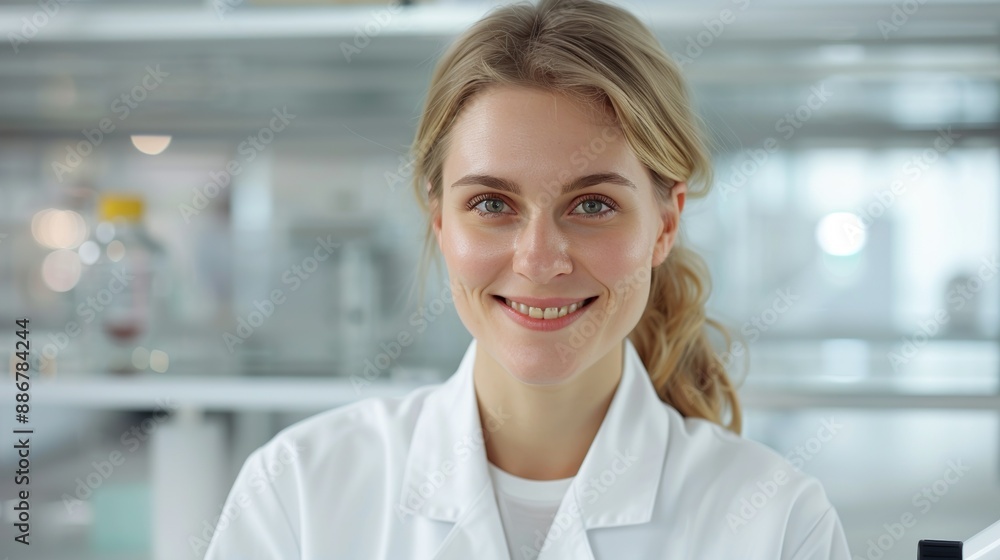 Happy scientist in a lab coat conducting experiments with a microscope. Diverse researchers showcasing innovation and teamwork in a state-of-the-art laboratory. Portrait, Realistic Photo, High Happy scientist in a lab coat conducting experiments with a microscope. Diverse researchers showcasing innovation and teamwork in a state-of-the-art laboratory. Portrait, Realistic Photo, High
