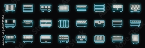 Convector icons set outline vector. Radiator bars. Central climate neon color on black