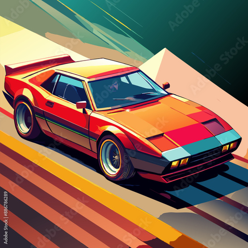 Retro supercar from 80s in flat style coloring. Sports car, for fast drive