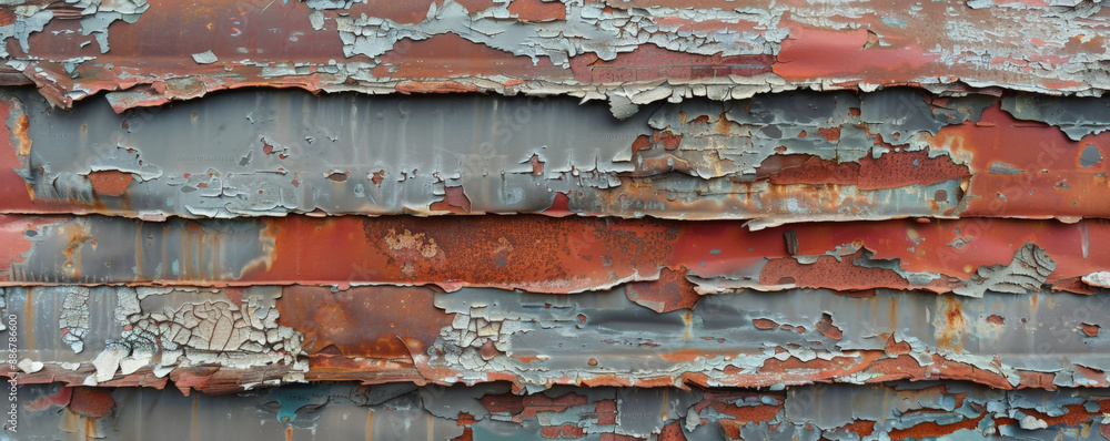 A grunge texture background with chipped paint on corrugated metal, revealing rust and wear, A grunge texture background with chipped paint on corrugated metal, revealing rust and wear,
