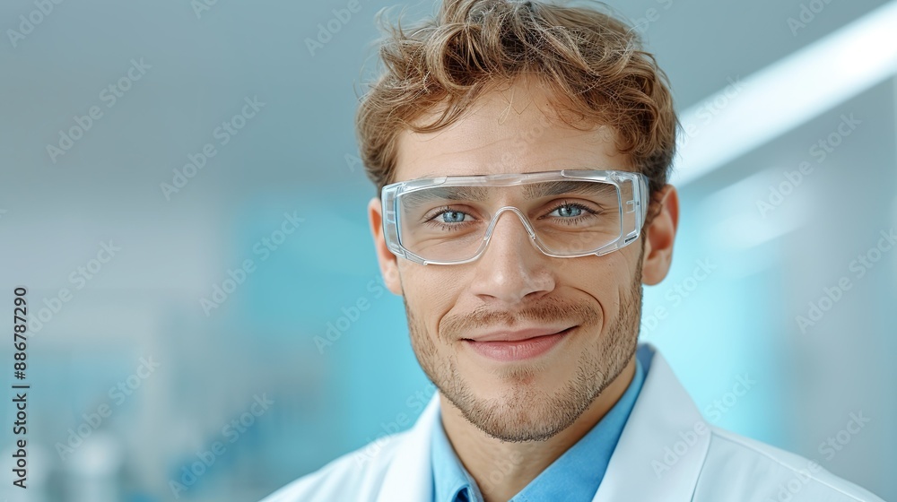 Happy scientist in a lab coat conducting research and experiments. Diverse research team collaborating on groundbreaking projects in a high-tech and innovative setting. Portrait, Realistic Photo, Happy scientist in a lab coat conducting research and experiments. Diverse research team collaborating on groundbreaking projects in a high-tech and innovative setting. Portrait, Realistic Photo,