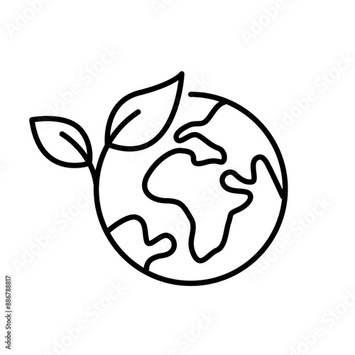 Eco world icon. Green earth planet concept, world ecology, nature global protect, logo eco environment, globe with leafs, thin line simple web symbol on white background.
