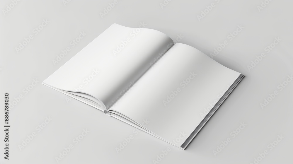 A white book is open to a blank page A white book is open to a blank page