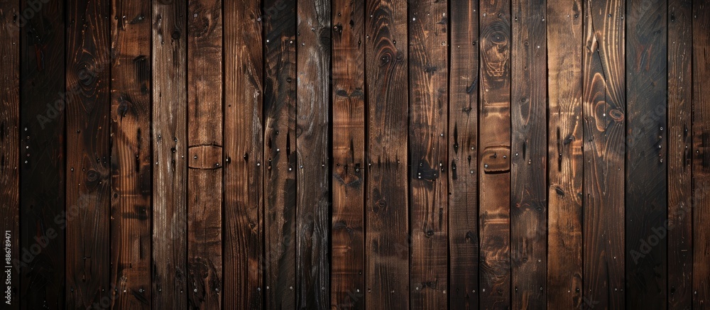 Rustic old brown wooden texture background with a dark timber hue, suitable for a long panoramic banner with ample copy space image. Rustic old brown wooden texture background with a dark timber hue, suitable for a long panoramic banner with ample copy space image.