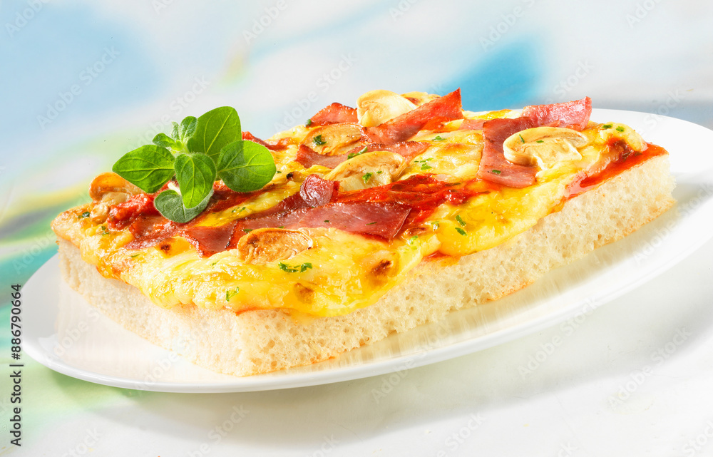 Pizza Schinken-Champigon, Pizza, Italien, isoliert, Käse, Schinken, Pizza Schinken-Champigon, Pizza, Italien, isoliert, Käse, Schinken,