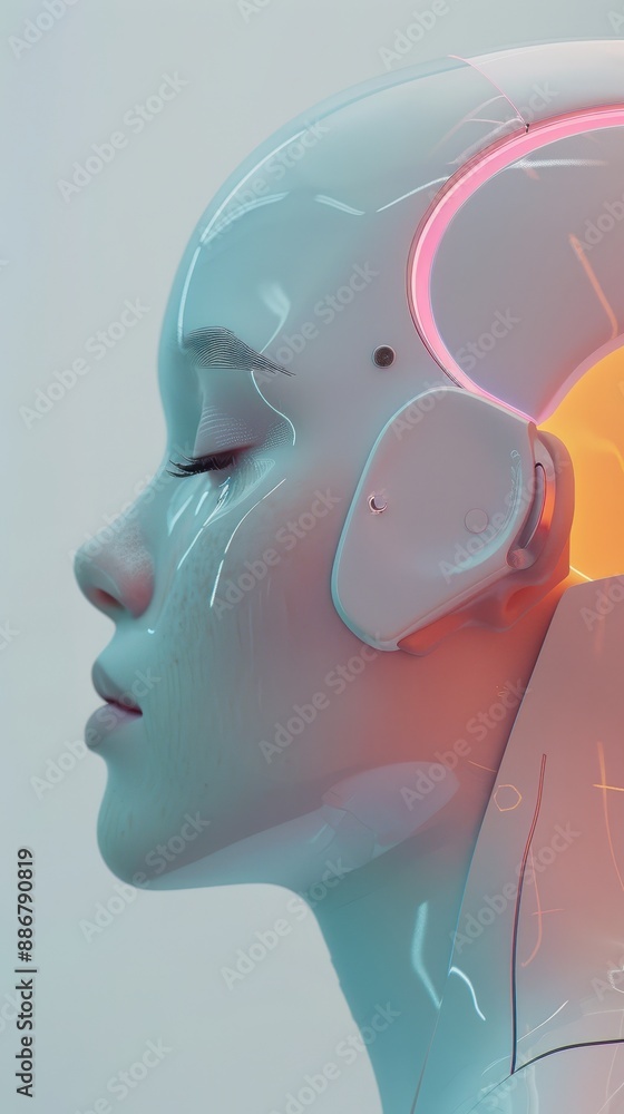 Futuristic humanoid female robot with glowing neon accents, representing advanced artificial intelligence and cybernetic technology. Futuristic humanoid female robot with glowing neon accents, representing advanced artificial intelligence and cybernetic technology.