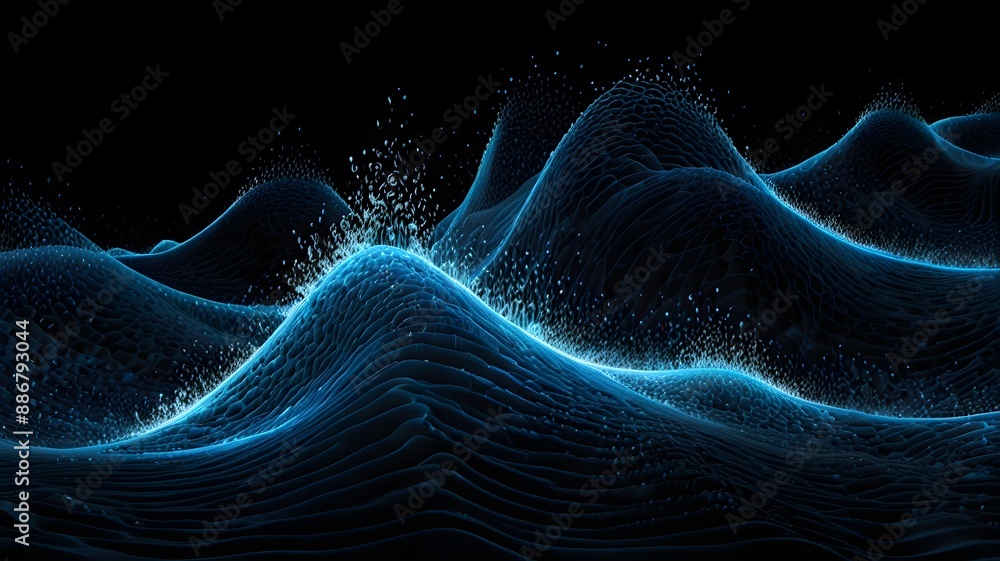 Digital Ocean at Night. the glowing, wave-like patterns and the overall mysterious, futuristic Digital Ocean at Night. the glowing, wave-like patterns and the overall mysterious, futuristic