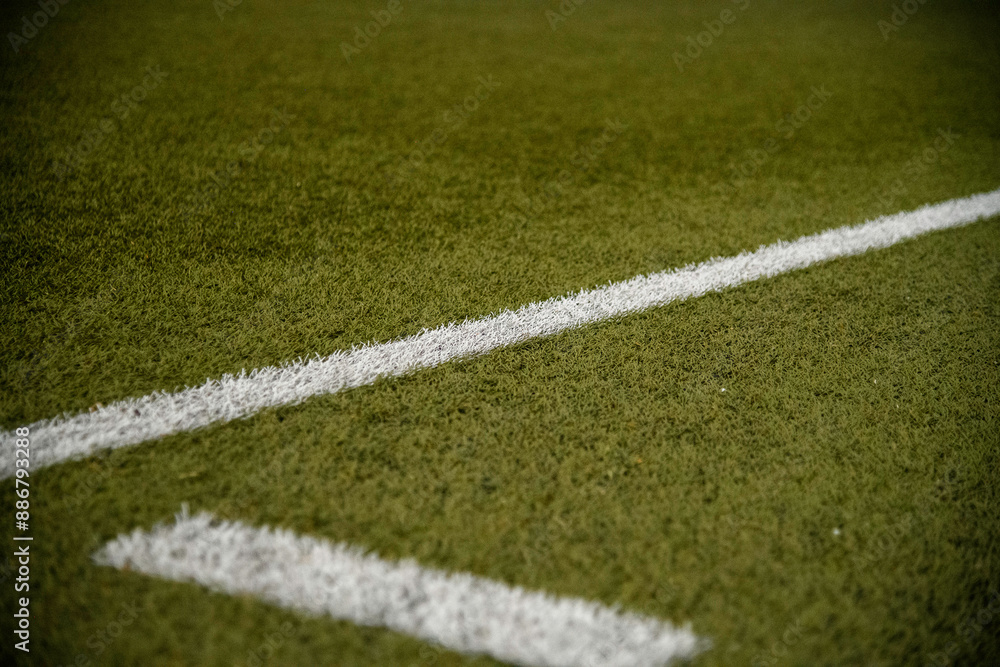 Linien auf Kunstrasen, Kunstrasenplatz Fussball Spielbegrenzung Linien auf Kunstrasen, Kunstrasenplatz Fussball Spielbegrenzung
