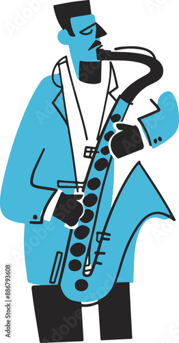 Stylized Illustration of a Saxophonist in Blue